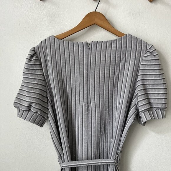 Vintage Marty Gutmacher Retro Midi Dress gray stripe belted ILGWU S/M - Picture 7 of 7
